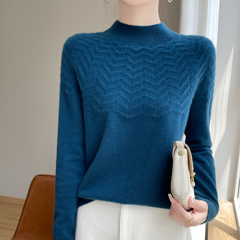 Damen Weicher Feinstrick-Mockneckpullover mit Chevron-Ajour und Kaschmirlook Echoarchiv