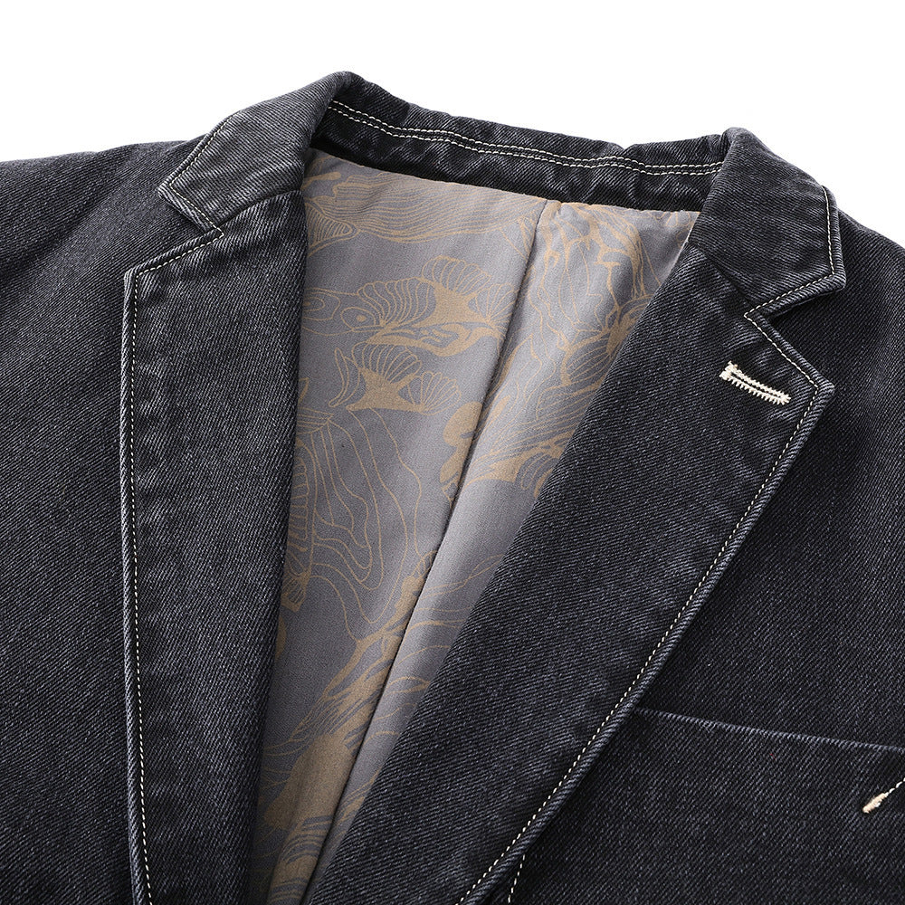 Herren Jeansblazer im Vintage‑Look mit Kontrastnaht und aufgesetzten Taschen – Tianoro