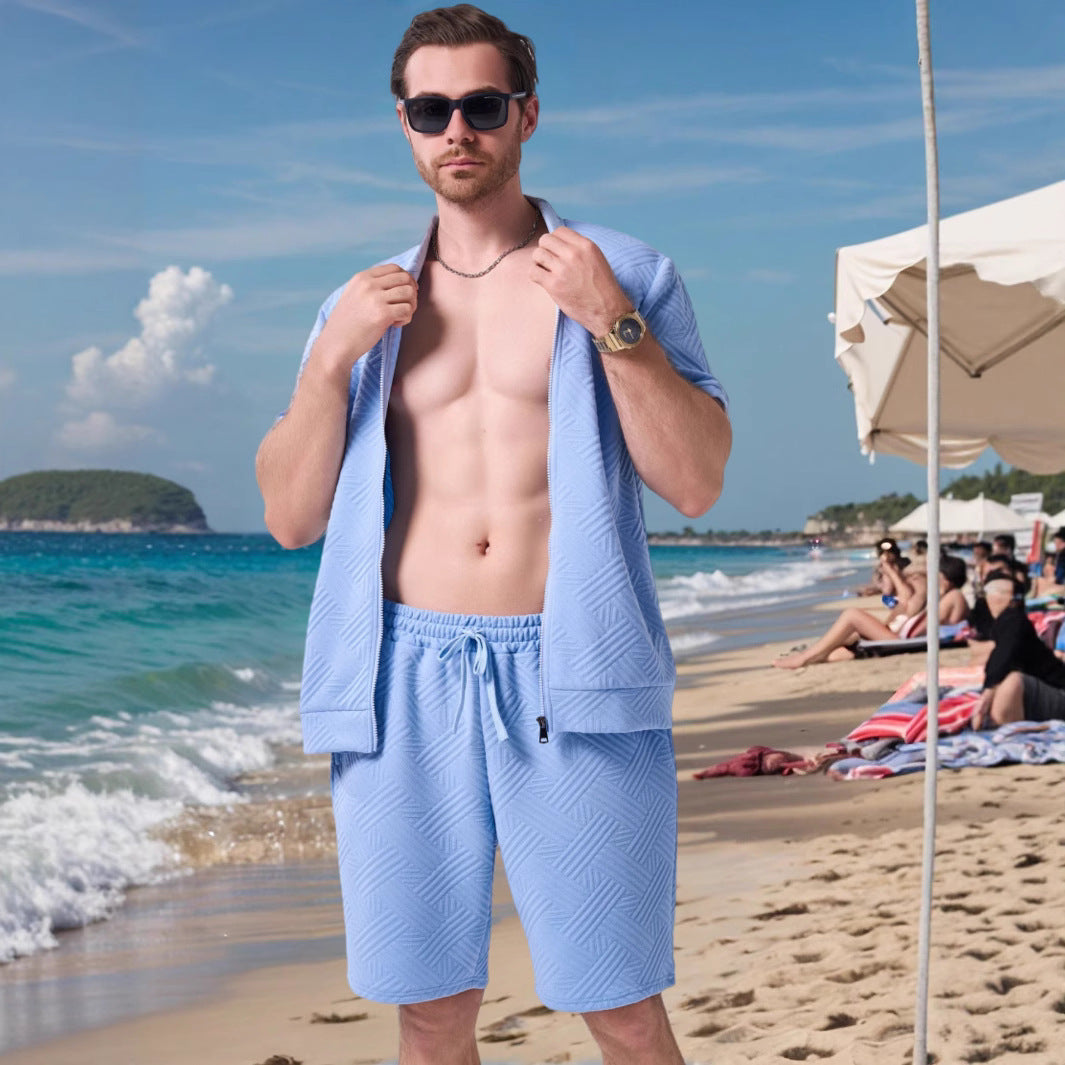 Herren kurzärmliges Strandhemd und Shorts-Set mit leichtem Komfort und stilvollem Design Echoarchiv
