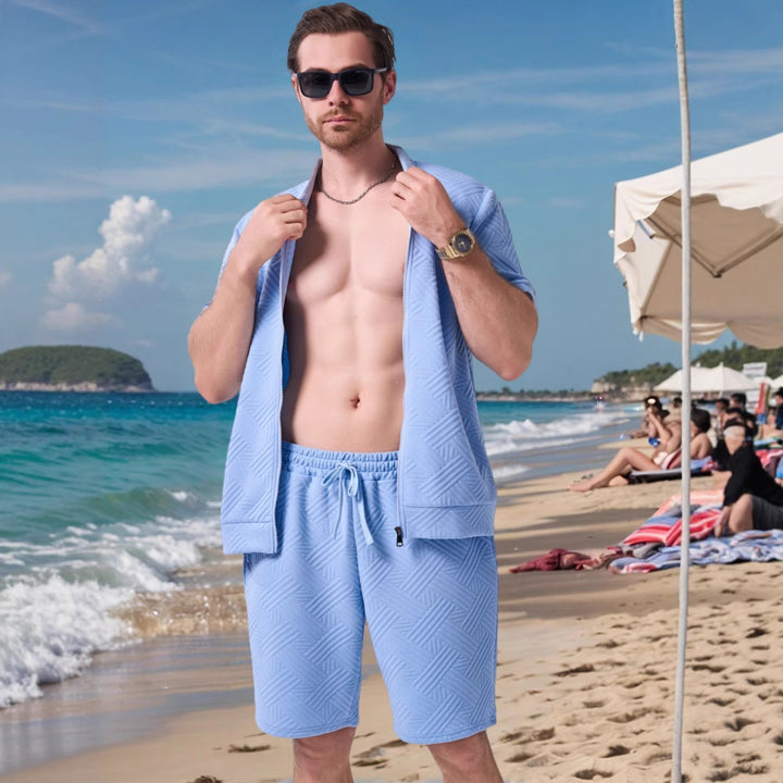 Herren kurzärmliges Strandhemd und Shorts-Set mit leichtem Komfort und stilvollem Design Echoarchiv