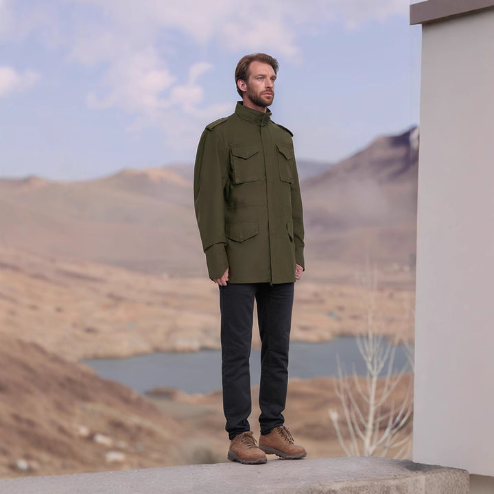 Herren nan leichte Baumwoll-Feldjacke mit aufgesetzten Taschen und Schulterklappen Echo Archiv