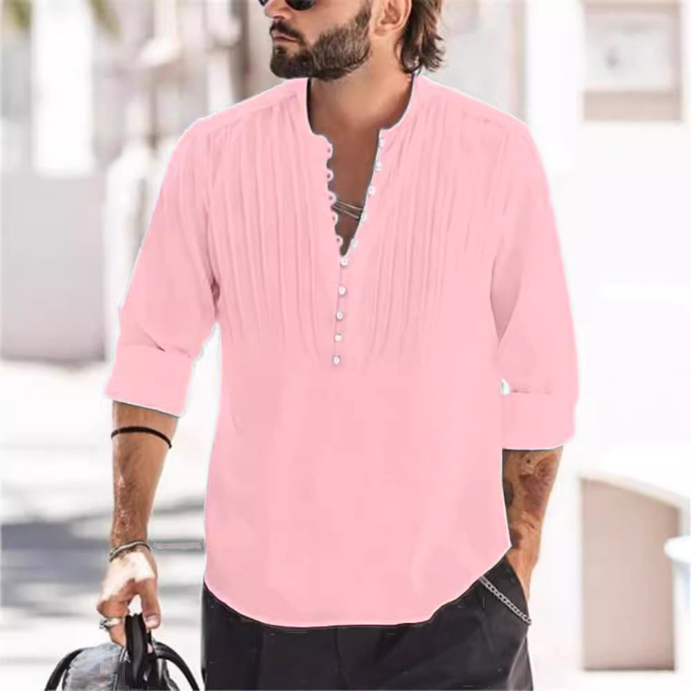 Herren Elegantes Button-Down Plisseehemd Echoarchiv