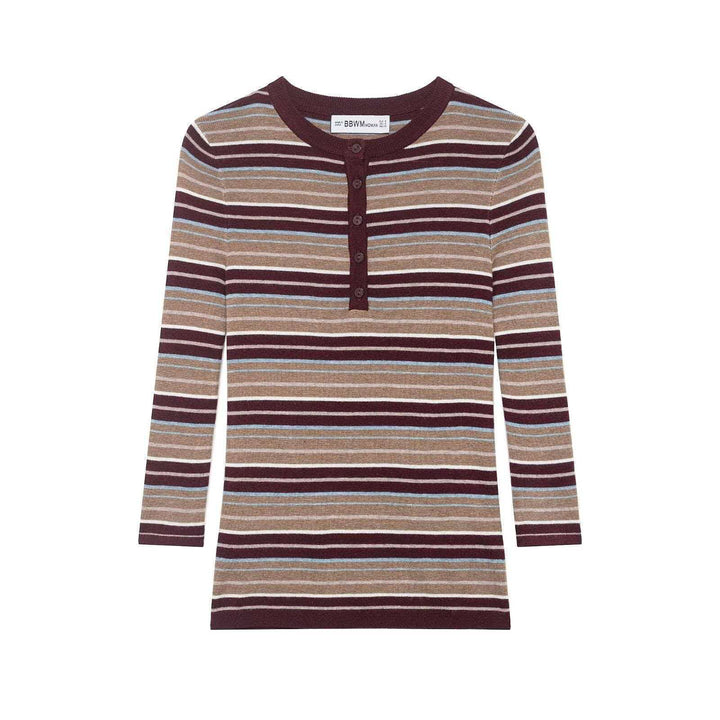 Damen Rippstrick-Longsleeve mit Henley-Knopfleiste und feinem Streifenmuster Echo Archiv