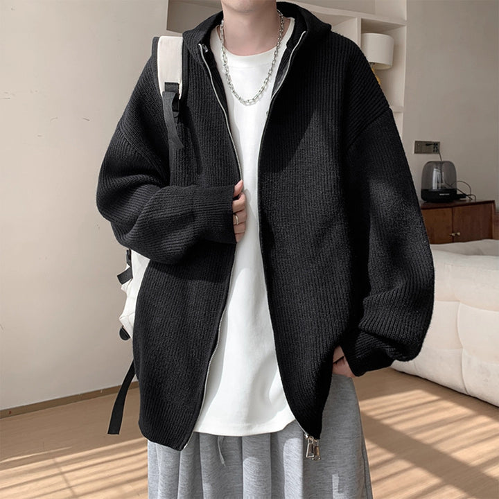 Herren Modische Strickjacke mit Kapuze und Reißverschluss Echoarchiv