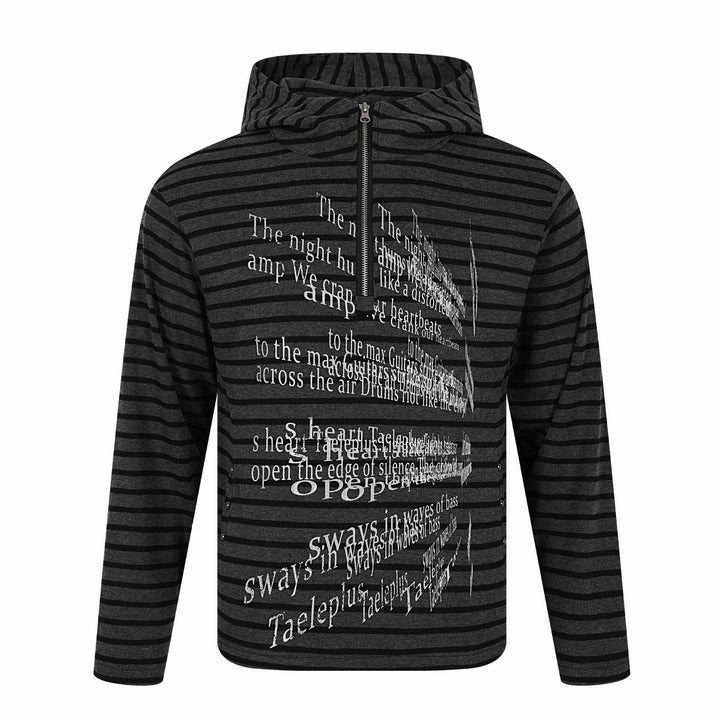 Unisex Gestreifter Halfzip-Pullover mit Stehkragen und typografischem Frontprint Echoarchiv