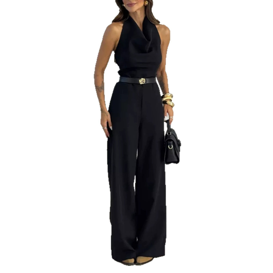 Damen Eleganter Neckholder-Overall mit weitem Palazzo-Bein und taillierter Passform – Avérine
