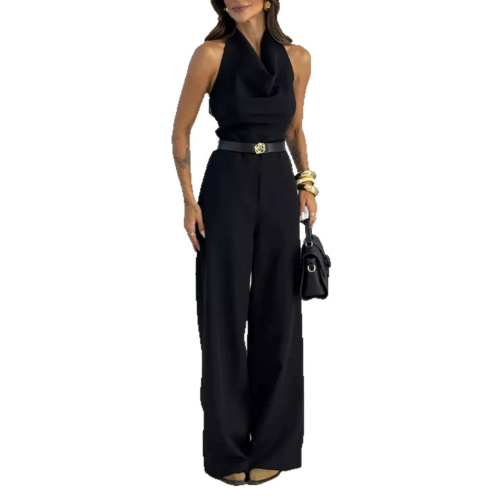 Damen Eleganter Neckholder-Overall mit weitem Palazzo-Bein und taillierter Passform – Avérine