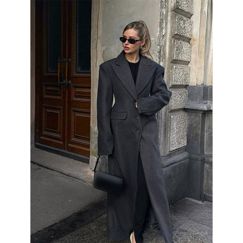 Damen Maxi-Wollmantel mit Oversized-Schnitt und strukturierter Schulterpartie Echoarchiv