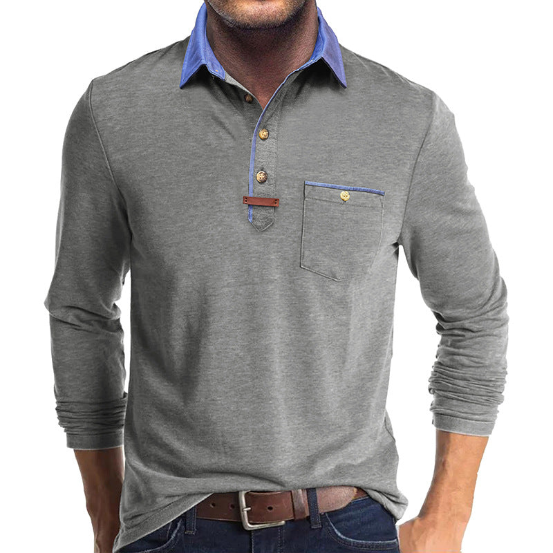 Herren Langarmshirt mit kontrastierendem Kragen und Brusttasche Echoarchiv