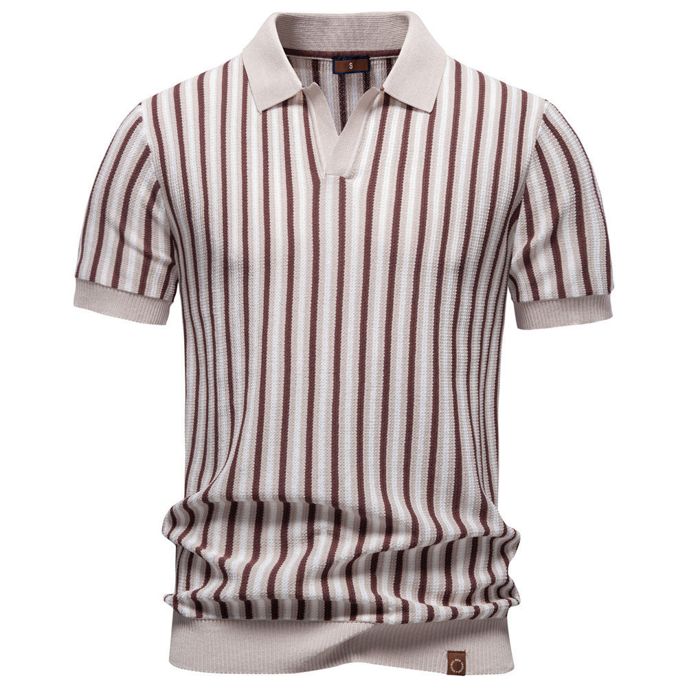 Herren nan gestreiftes Strickpoloshirt kurzarm aus feiner Baumwollmischung mit Polokragen und Rippbündchen Echo Archiv