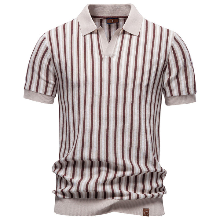 Herren nan gestreiftes Strickpoloshirt kurzarm aus feiner Baumwollmischung mit Polokragen und Rippbündchen Echo Archiv