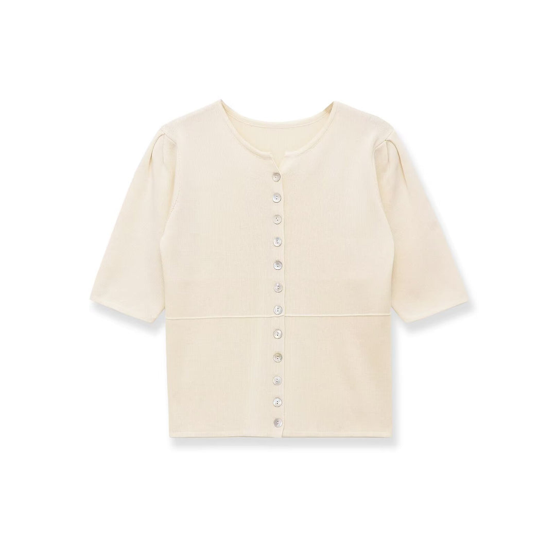 Damen kurzärmlige Strickjacke mit Knöpfen und raffinierter Raffung Echo Archiv