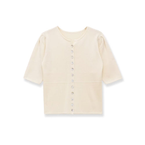 Damen kurzärmlige Strickjacke mit Knöpfen und raffinierter Raffung Echo Archiv