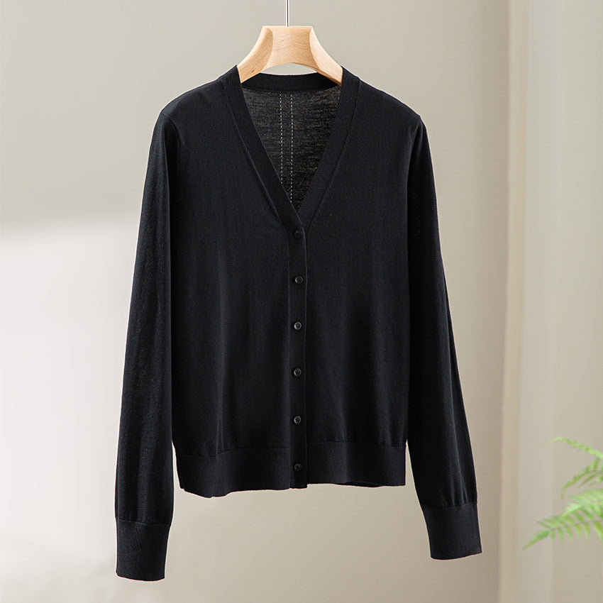 Damen Feinstrick-Cardigan mit V-Ausschnitt, Knopfleiste und Rippbündchen Echoarchiv