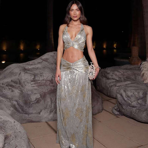 Damen Zweiteiliges glitzerndes Maxikleid mit raffinierten Schnürdetails Echo Archiv