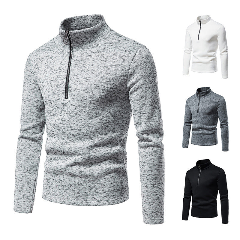 Herren nan melierter Stehkragen-Pullover mit Kurzreißverschluss und schlanker Passform Echo Archiv