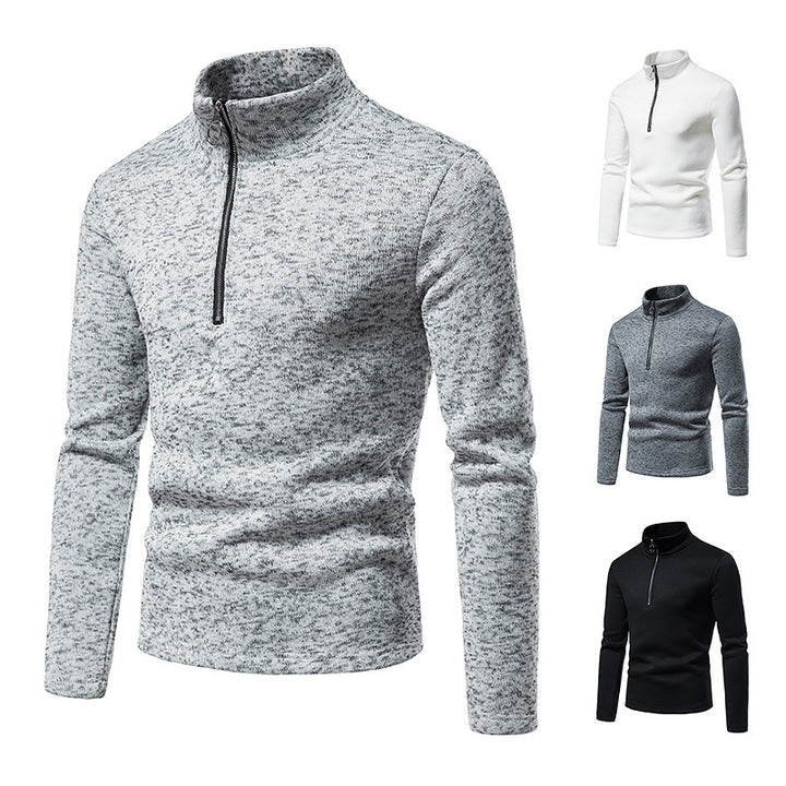Herren nan melierter Stehkragen-Pullover mit Kurzreißverschluss und schlanker Passform Echo Archiv