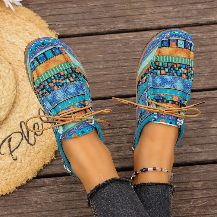Damen bunte gemusterte Canvas-Schnürschuhe mit leichter Plateau-Sohle Echo Archiv