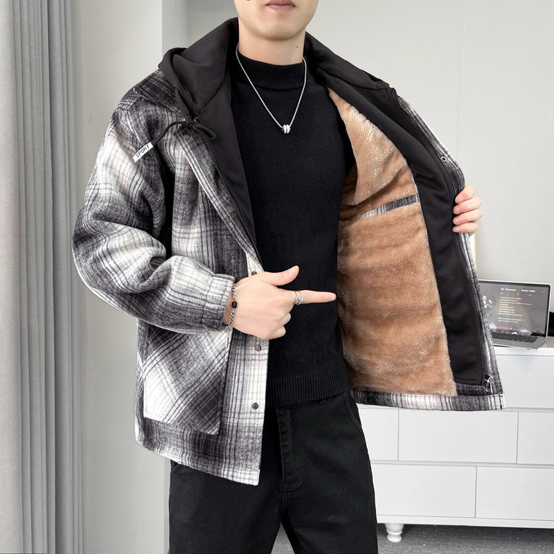 Herren karierte Übergangsjacke mit verstellbarer Kapuze und praktischen Taschen Echoarchiv