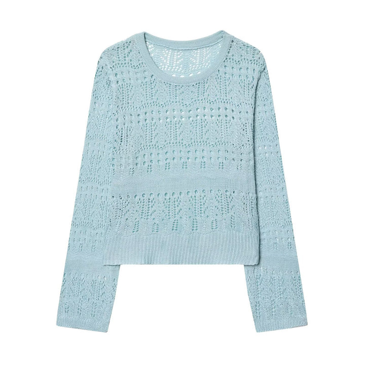 Damen Feinstrick-Openwork-Pullover mit Rundhalsausschnitt und filigranem Lochmuster Echo Archiv