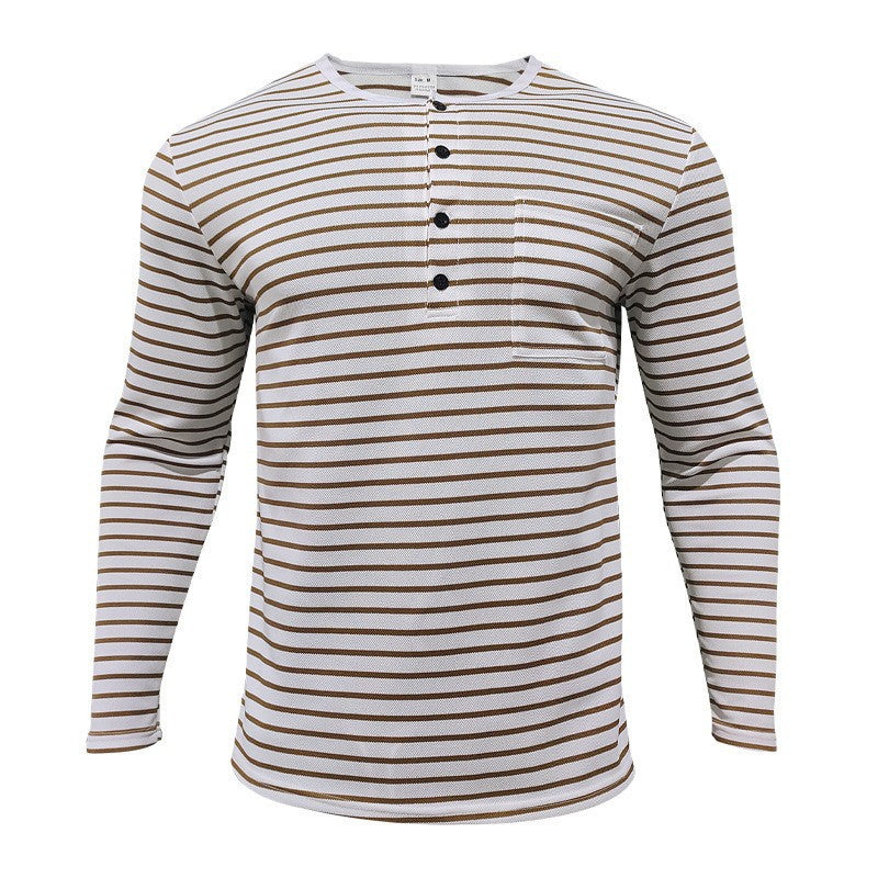Herren Langarmshirt mit gestreiftem Design und Knopfleiste Echoarchiv