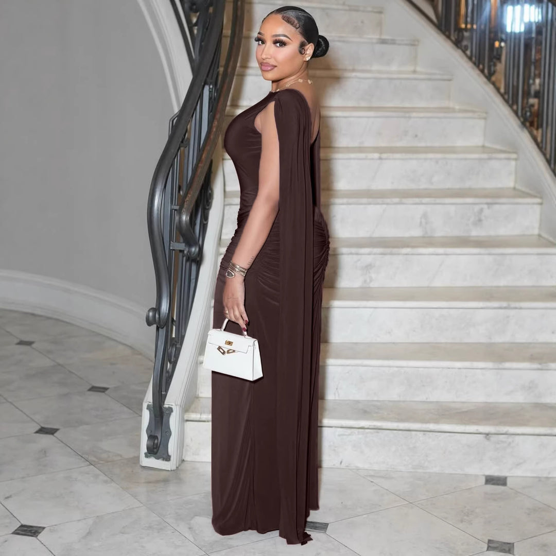 Damen Elegantes Maxikleid mit Raffungen und transparenten Ärmeln Echo Archiv