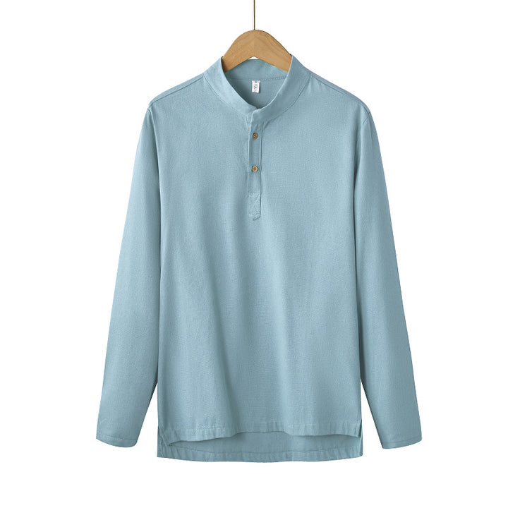 Herren nan langärmeliges Henley-Shirt mit Stehkragen und verdeckter Knopfleiste aus Baumwollmix Echo Archiv