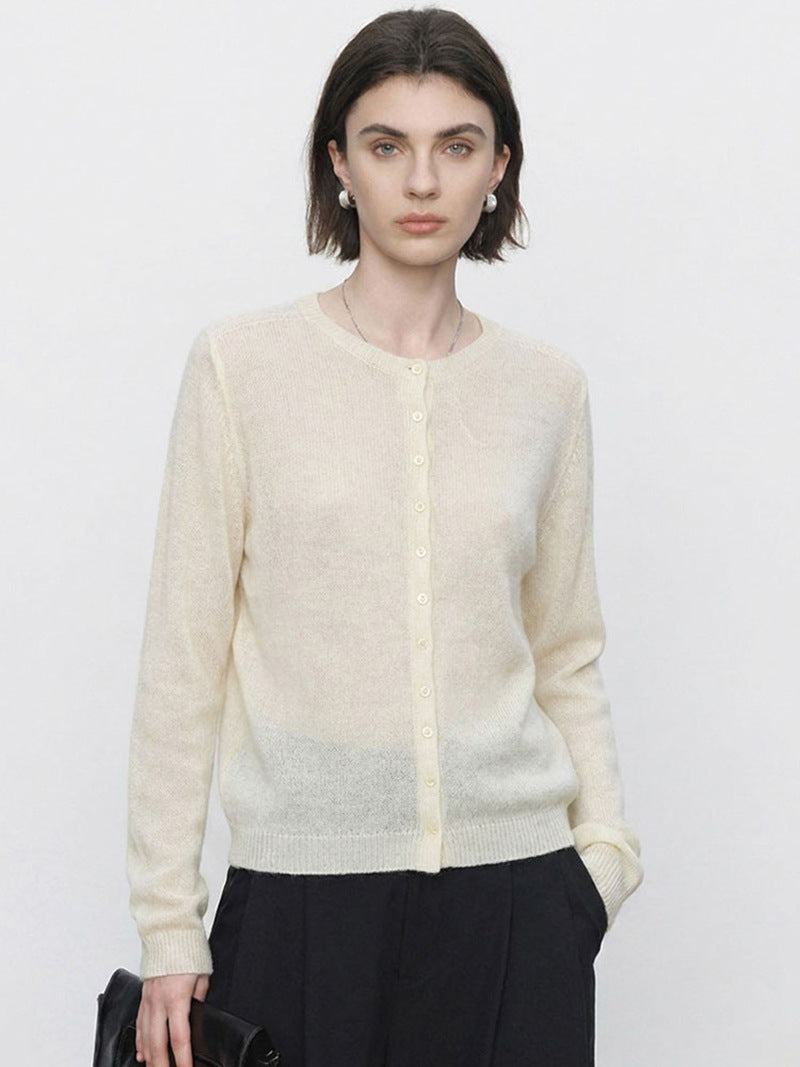 Damen Feinstrick-Cardigan mit Rundhals und durchgehender Knopfleiste Echo Archiv