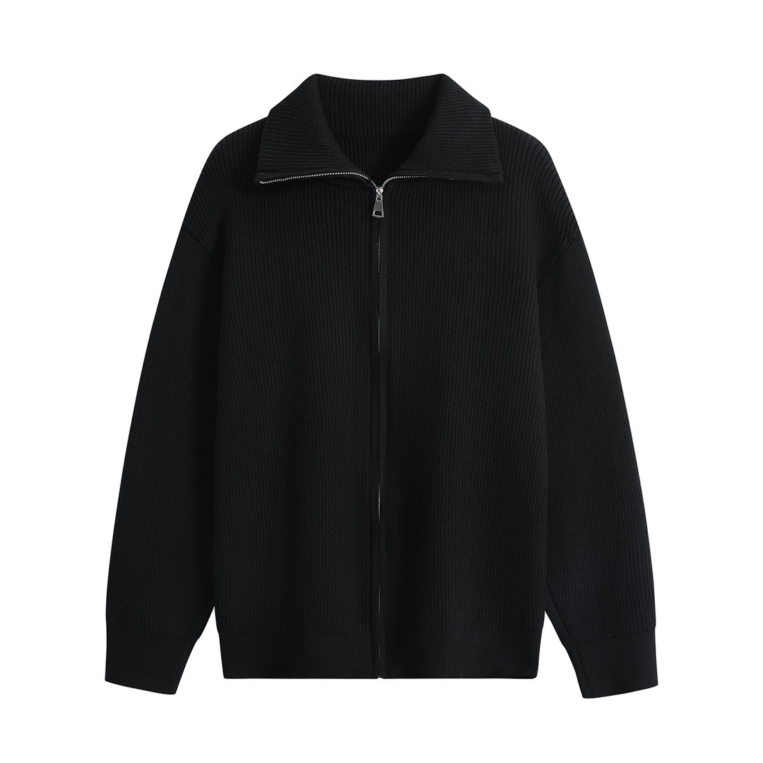 Herren Strick-Zipjacke mit Stehkragen, gerippter Struktur und Oversized-Schnitt Echoarchiv