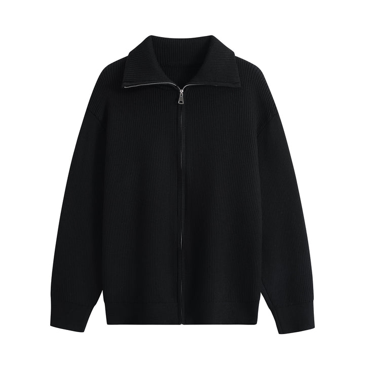 Herren Strick-Zipjacke mit Stehkragen, gerippter Struktur und Oversized-Schnitt Echoarchiv