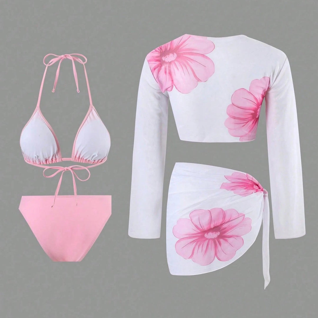 Damen Bikiniset mit floralem Wickeloberteil und hoch geschnittener Hose Echo Archiv