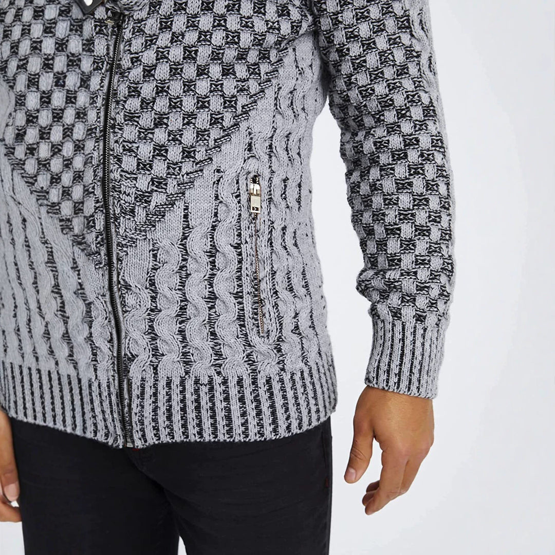 Herren Grobstrick-Cardigan mit asymmetrischem Wickelkragen und Reißverschluss Echo Archiv
