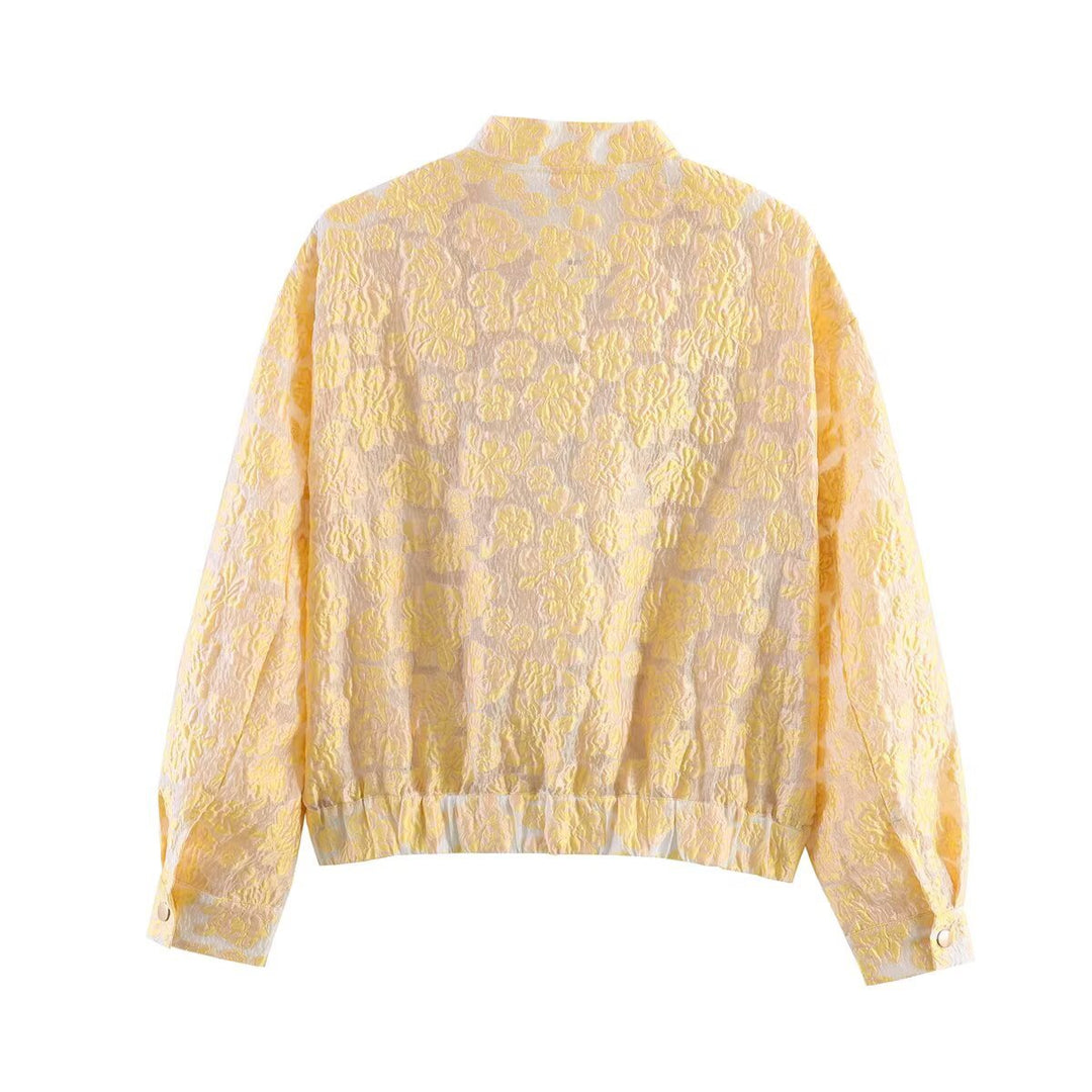 Damen 20+ Cropped Bomberjacke mit floraler Jacquardstruktur, Stehkragen und aufgesetzten Pattentaschen Echo Archiv