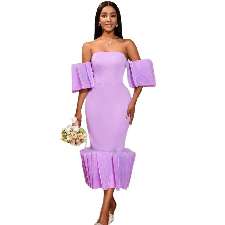 Damen Elegantes Kleid mit voluminösen Rüschenärmeln Echo Archiv