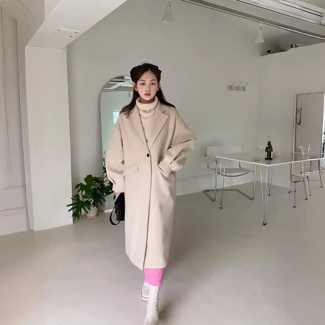 Damen Longline Wollmix-Mantel mit kastiger Oversize-Passform und cleanem Revers Echoarchiv