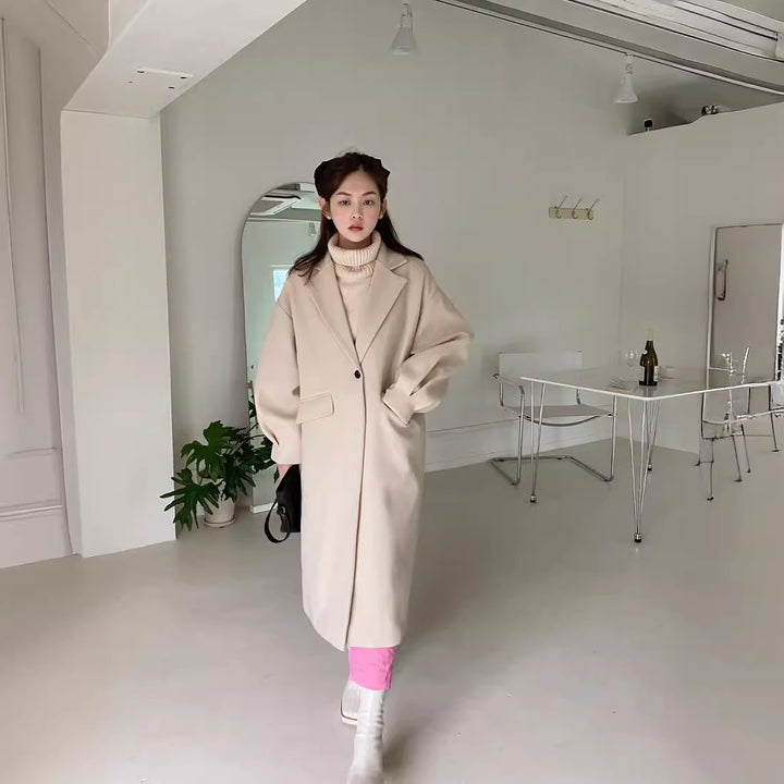 Damen Longline Wollmix-Mantel mit kastiger Oversize-Passform und cleanem Revers Echoarchiv