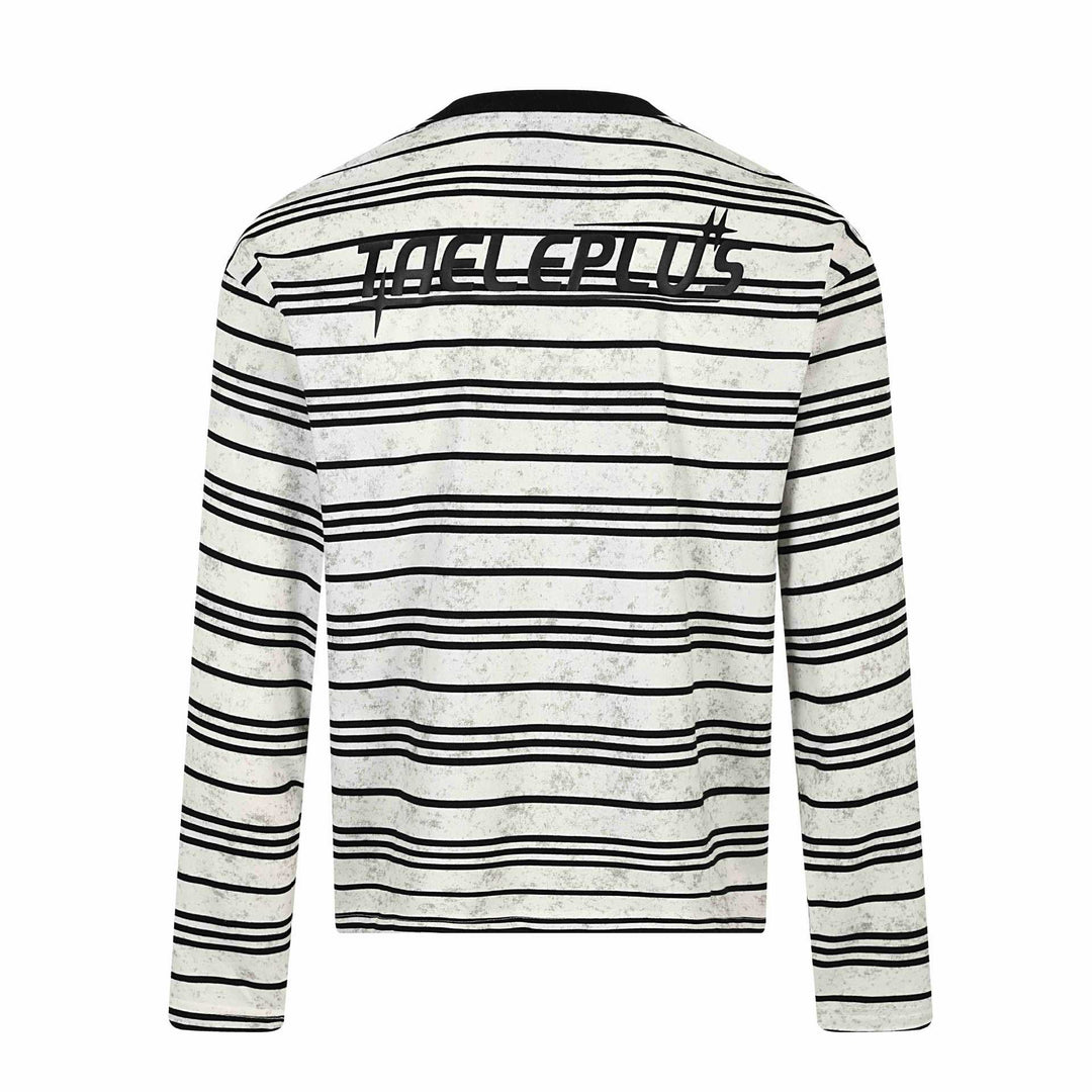Unisex Gestreiftes Langarm-T-Shirt mit Rundhalsausschnitt und feinem Logo-Stick Echoarchiv
