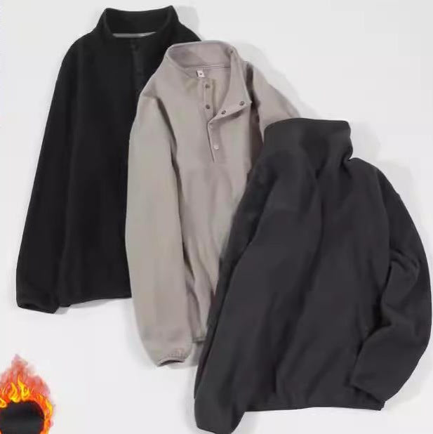 Herren gemütlicher Fleece-Pullover mit Stehkragen und Druckknöpfen Echoarchiv