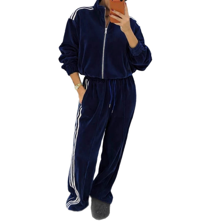 Damen luxuriöses Velours-Trainingsanzug-Set mit Stehkragen und Kordelzug – Avérine