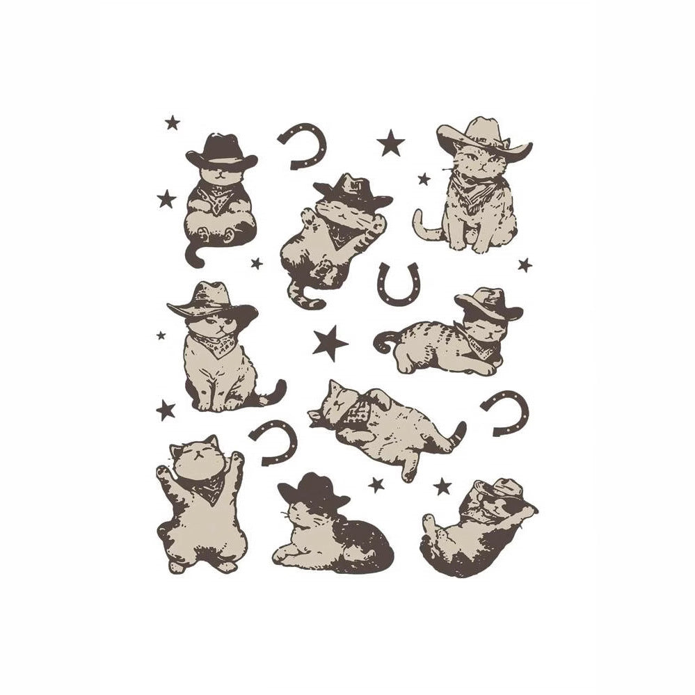 Damen Crop-T-Shirt mit verspieltem Katzenmotiv und Cowboy-Design Echo Archiv