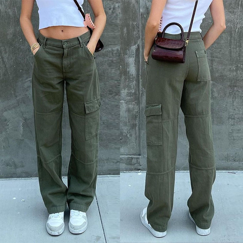 Damen Hochtaillierte Relaxed-Cargo-Hose mit weitem Bein und Knieabnähern Echo Archiv