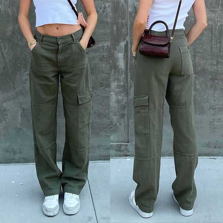Damen Hochtaillierte Relaxed-Cargo-Hose mit weitem Bein und Knieabnähern Echo Archiv