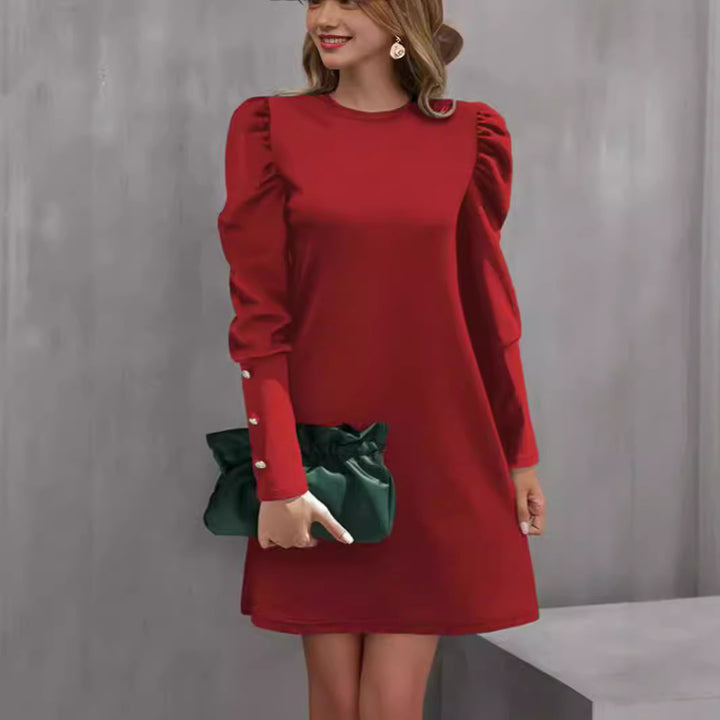 Damen nan elegantes A-Linien Minikleid mit gerafften Puffärmeln und dekorativen Manschettenknöpfen Echo Archiv
