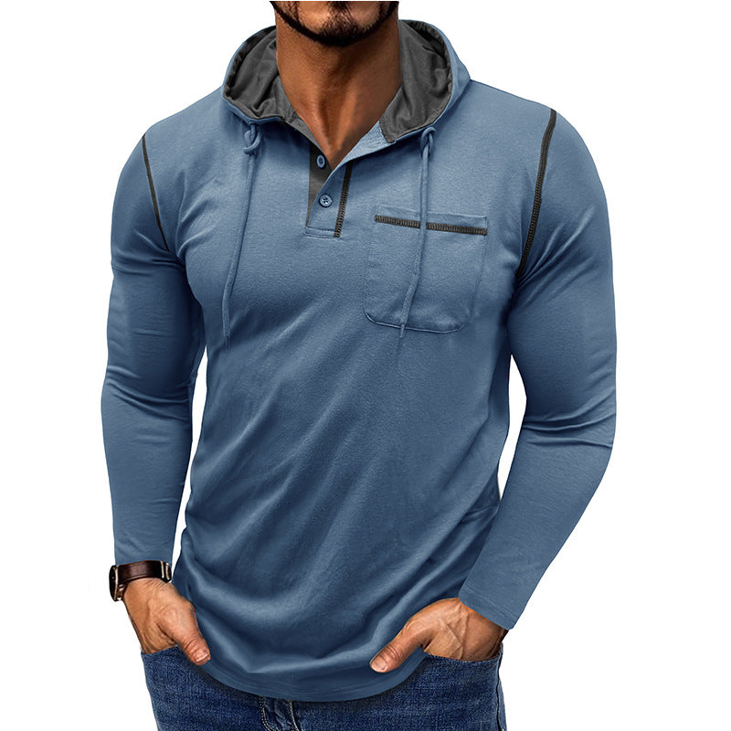 Herren Kapuzenpullover mit modischer Knopfleiste und praktischer Brusttasche Echoarchiv