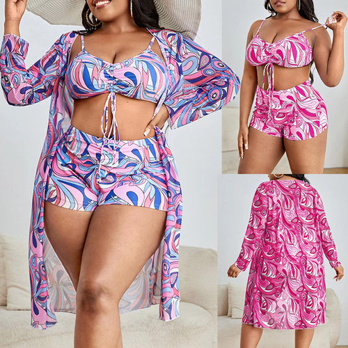 Damen Bikiniset mit überlappendem Kimono und modernen geometrischen Mustern Echo Archiv