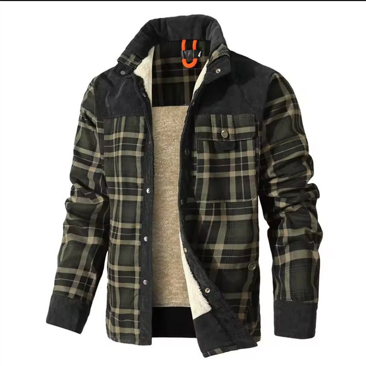 Herren Kariertes Thermo-Hemdjacke mit Teddyfutter und Cordbesatz Echoarchiv