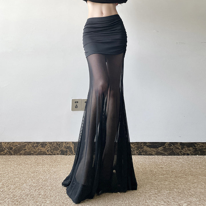 Damen Maxi-Rock mit transparentem Chiffon und gerafft Bund Echo Archiv