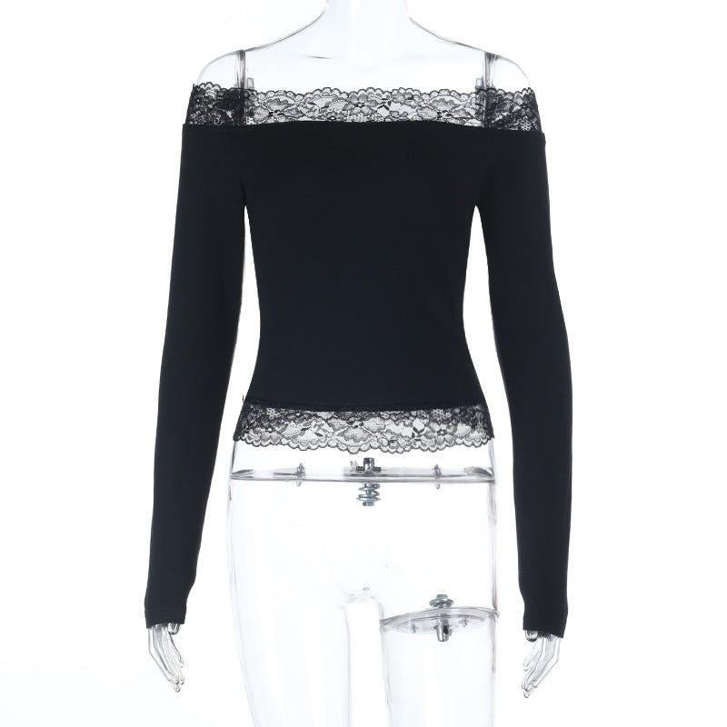 Damen elegantes Off-Shoulder Shirt mit Spitzenbesatz Echo Archiv
