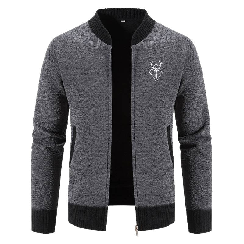 Herren nan lässiger Zip-Strickblouson mit weichem Thermofutter, geripptem Stehkragen und Hirsch-Logo Echo Archiv