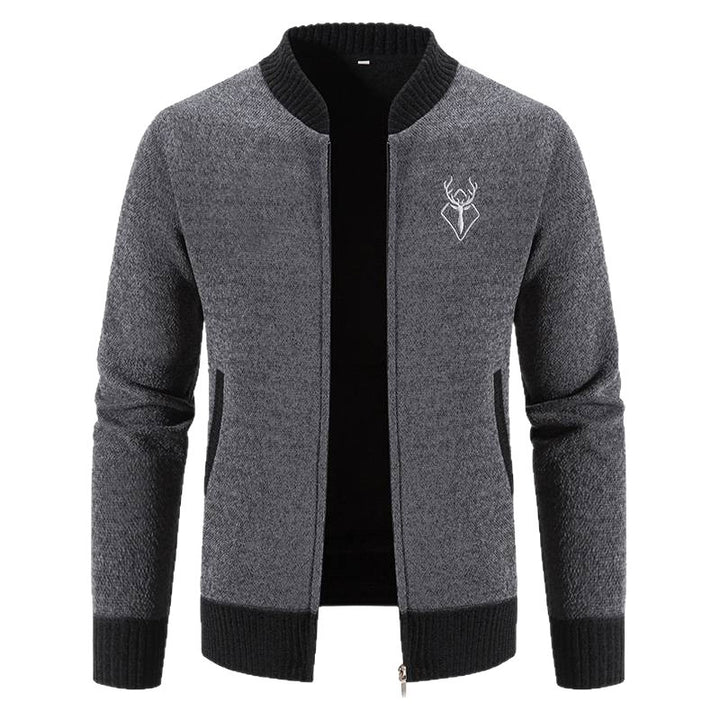 Herren nan lässiger Zip-Strickblouson mit weichem Thermofutter, geripptem Stehkragen und Hirsch-Logo Echo Archiv